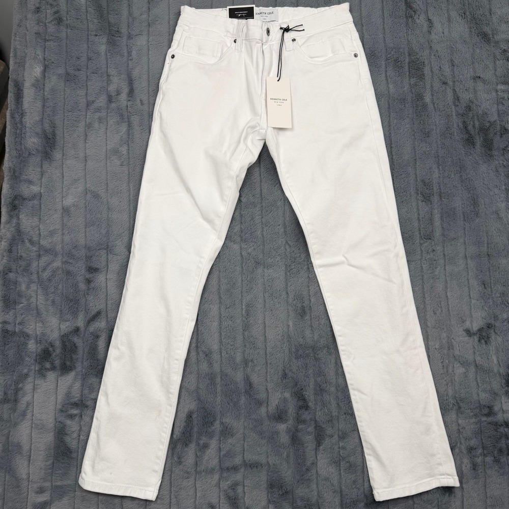 Kenneth Cole New York Mens Cole Slim Fit Jeans White Stretch Denim 30x32 NEW